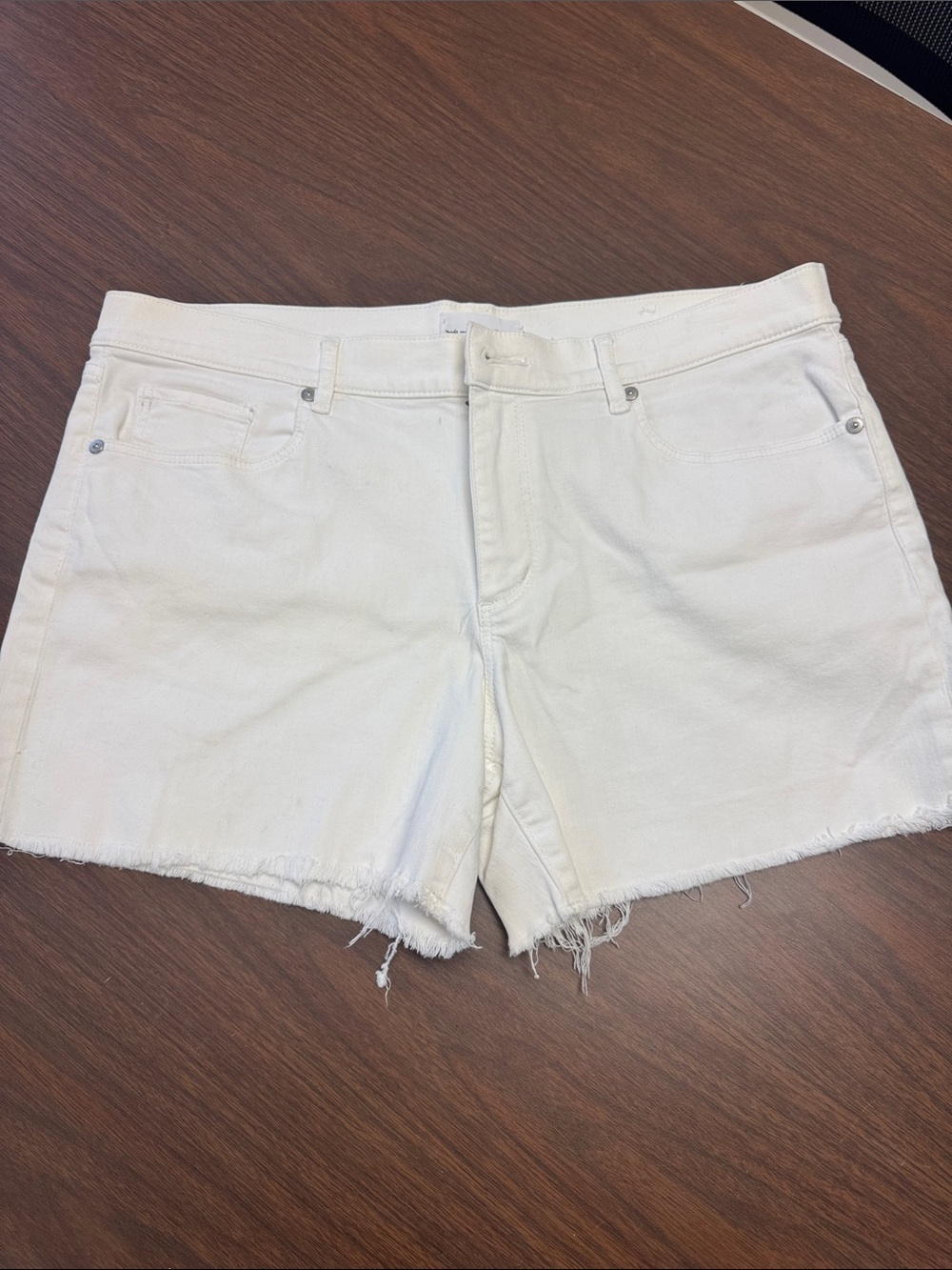 LOFT White Frayed Hem Denim Shorts
